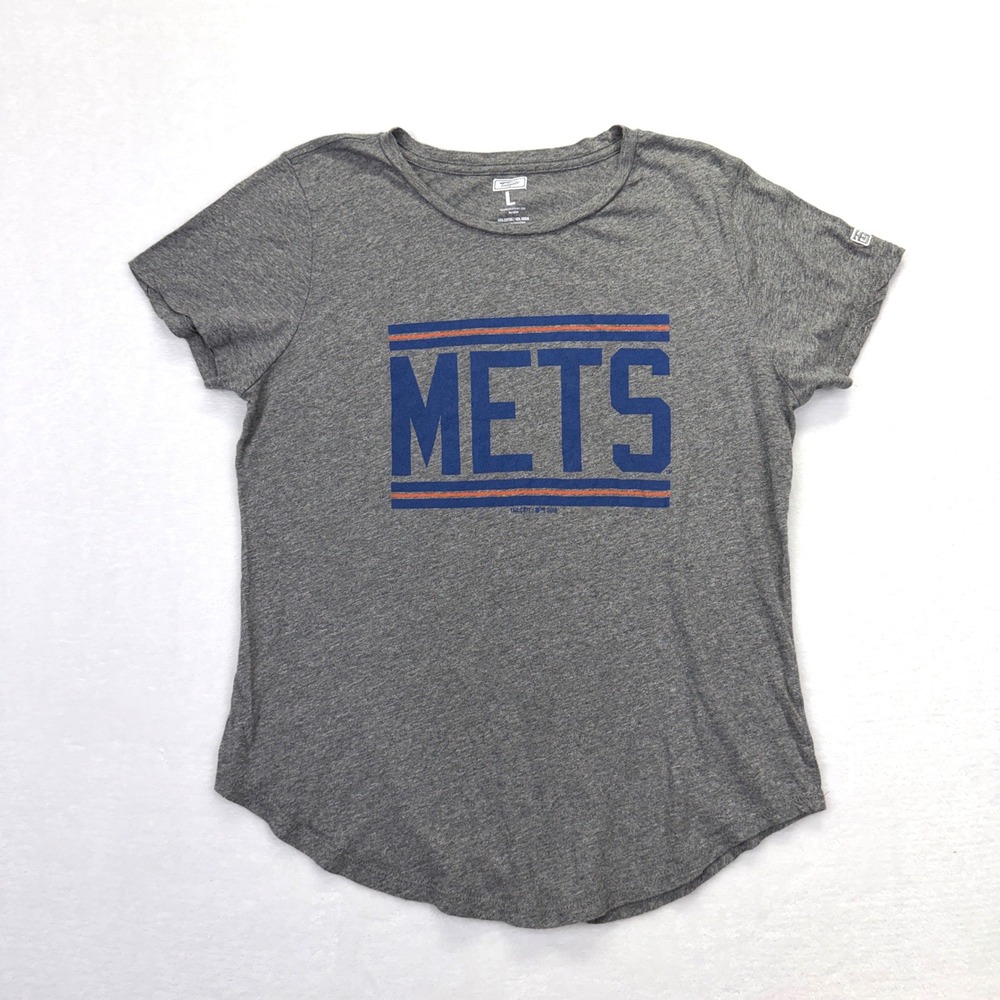 Tailgate New York Mets T-Shirt Women Large Grey MLB Baseball Graphic Curved‎ Hem